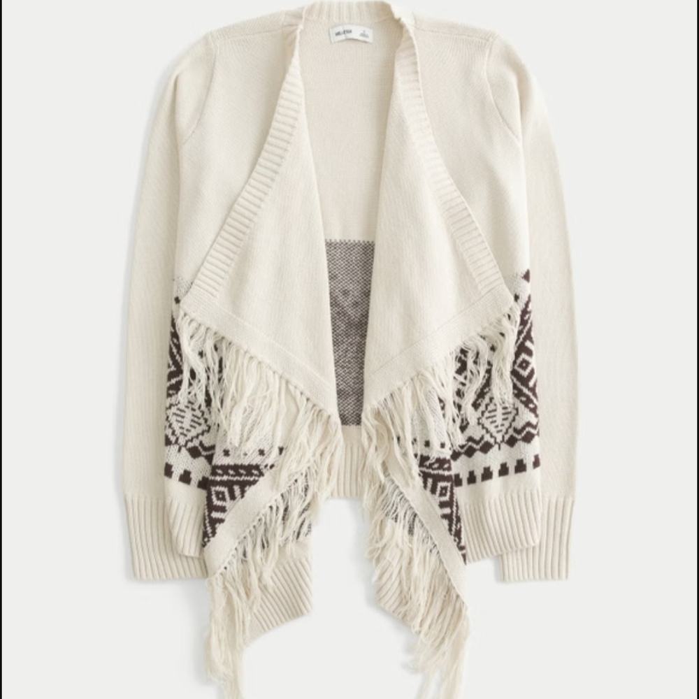 Hollister Cream and Brown Patterned Cardigan